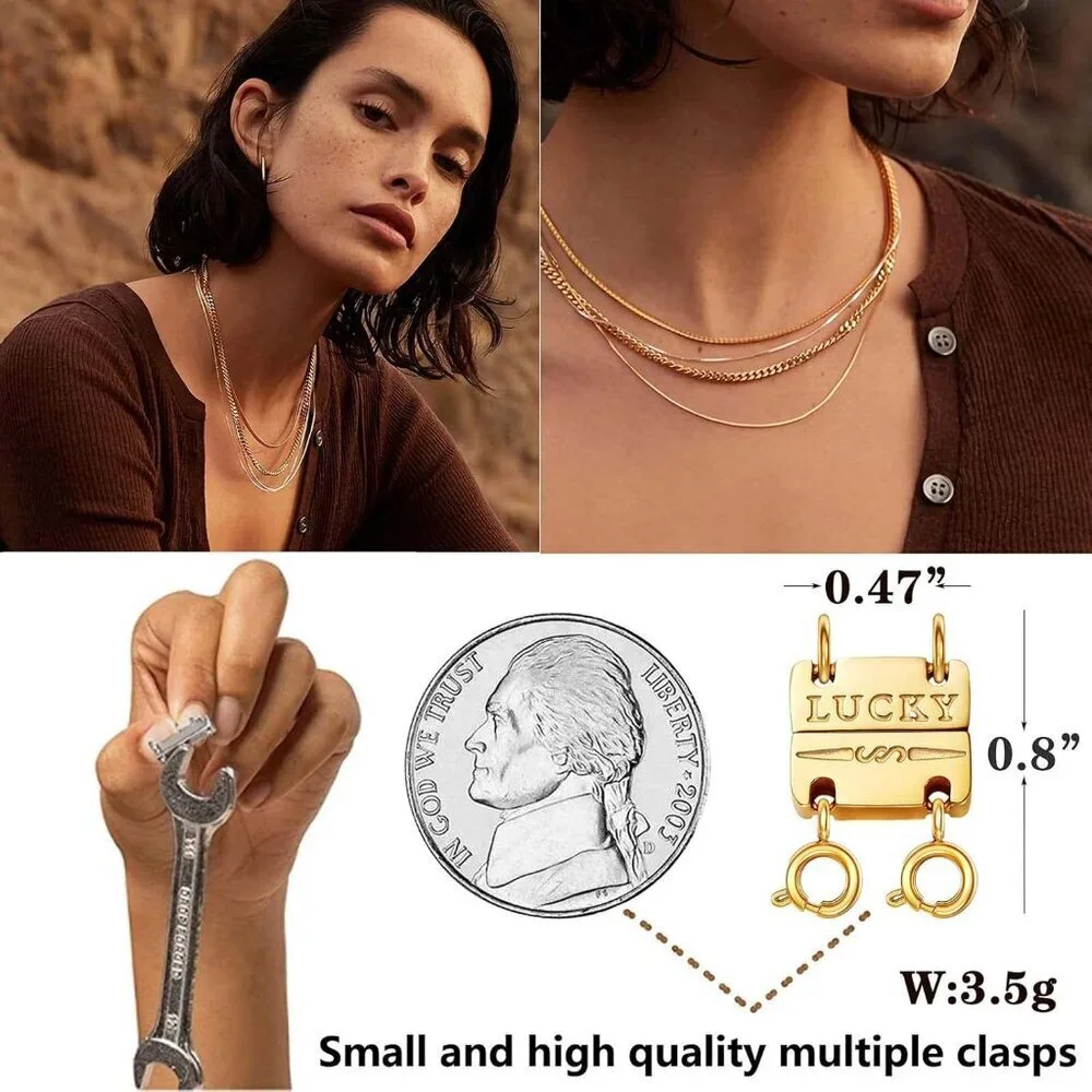 Lucky Necklace Layering Clasp 18K Gold and Silver Strong Multiple Necklace Clasp - Picture 3 of 8